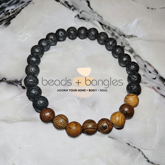 Men's African Wenge Wood and Lava Rock Bracelet