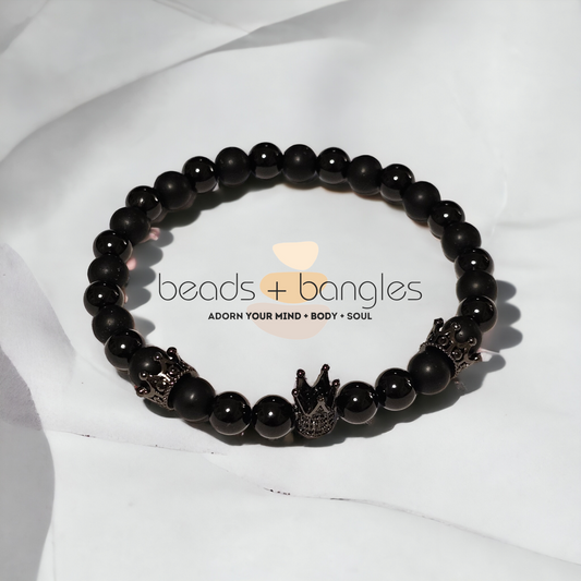 Men's Onyx and Matte Black Onyx Agate Bracelet