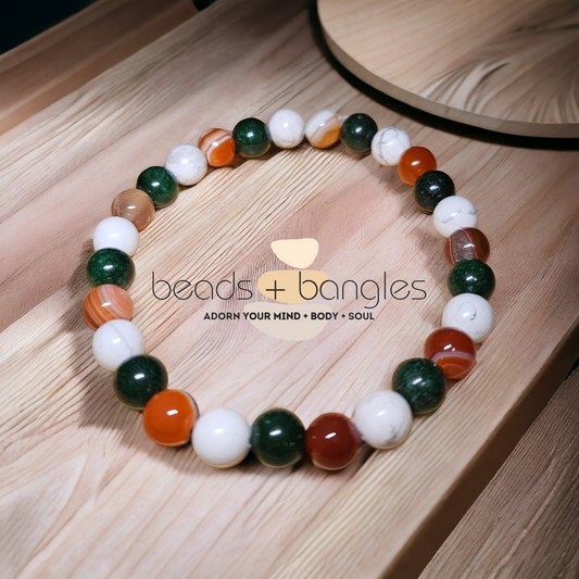 Green Jade, White Howlite and Carnelian Bracelet