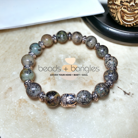 African Turquoise Bracelet w/Silver Buddha Charm