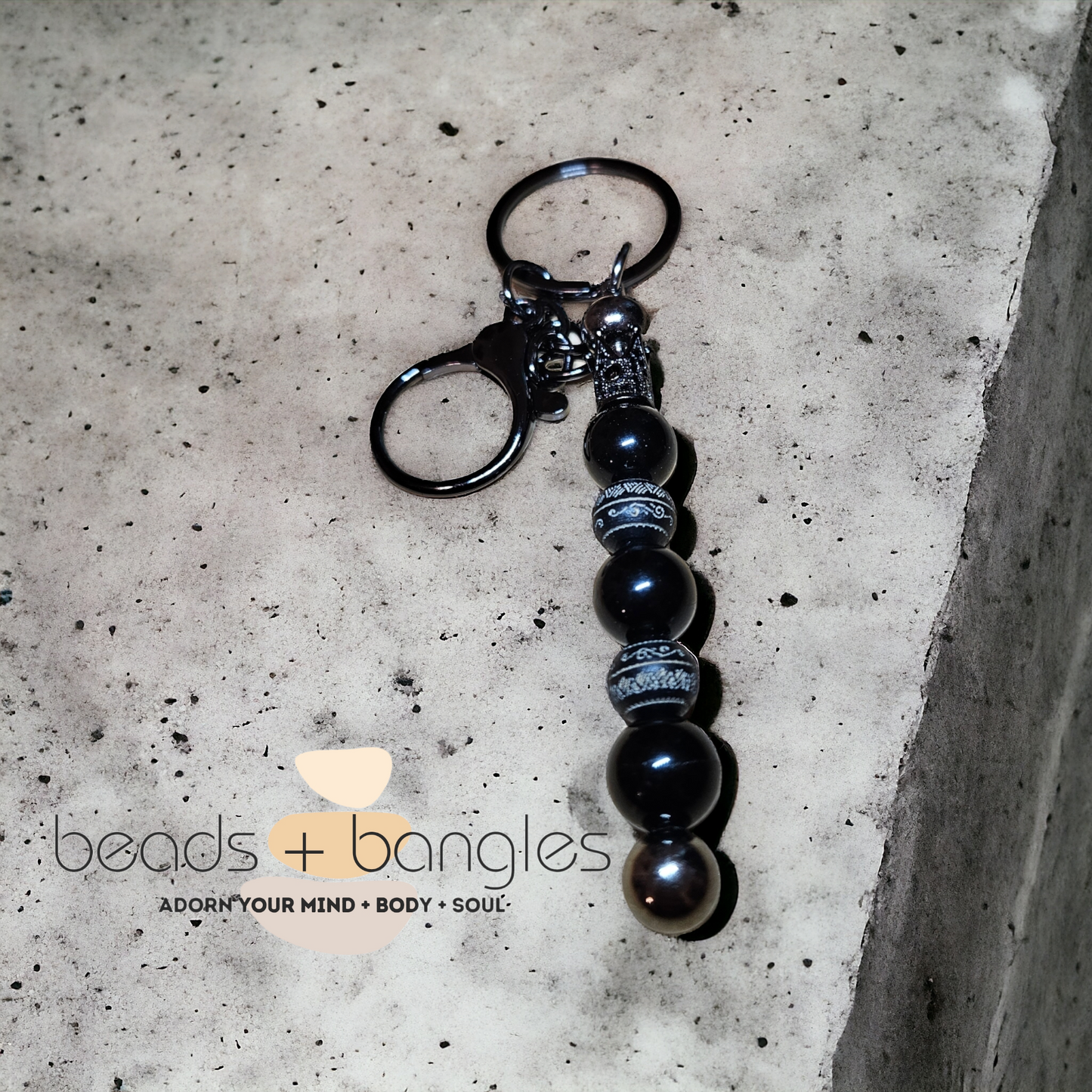 Black Obsidian and Natural Wood Keychain