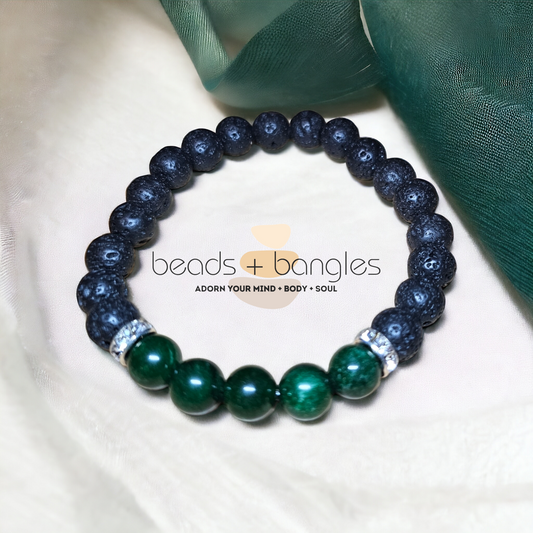 Green Jade and Lava Rock Bracelet