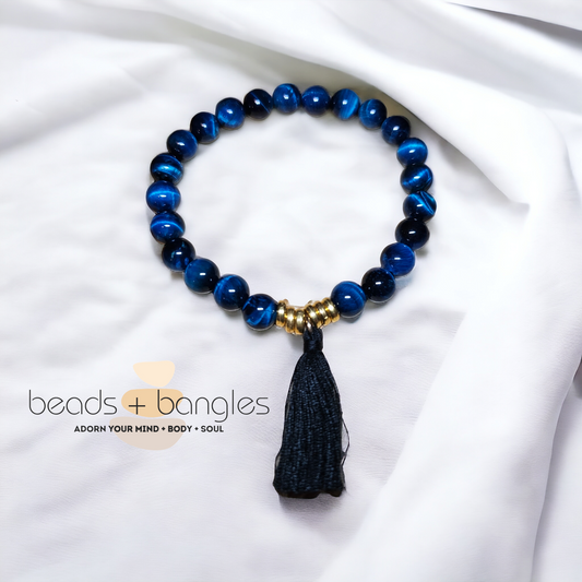 Blue Tiger's Eye Mala Style Bracelet