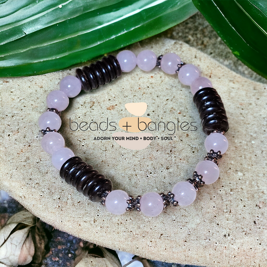 Rose Quartz Bracelet with Coconut Shell Spacer Beads