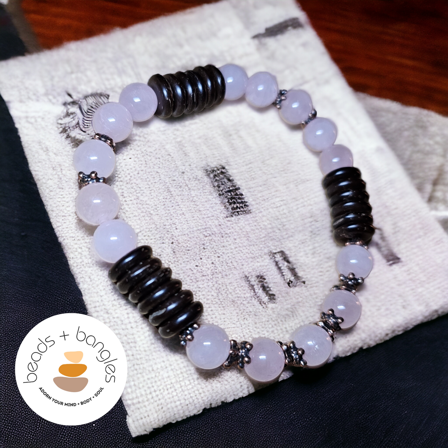 Rose Quartz Bracelet with Coconut Shell Spacer Beads