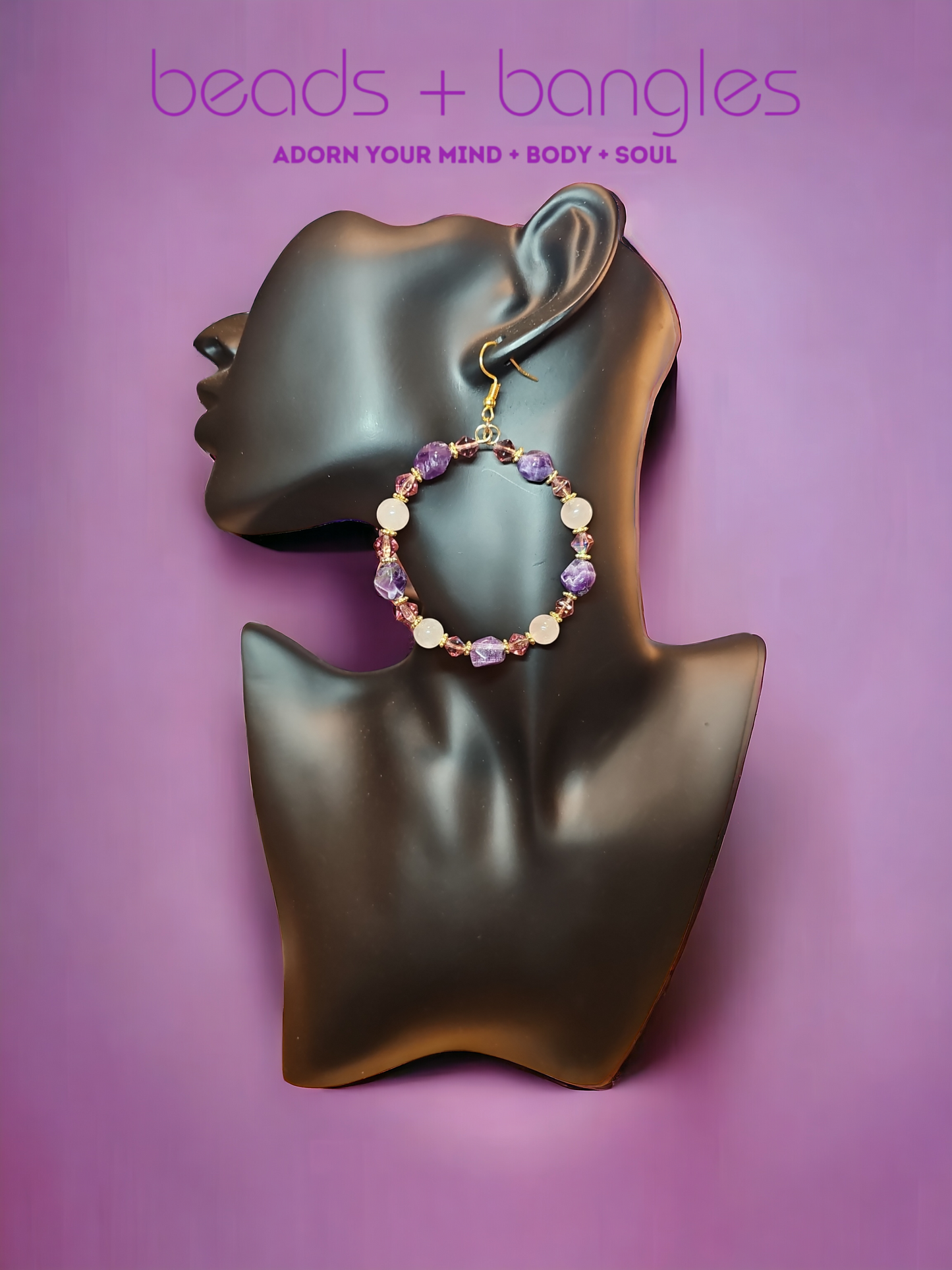 Amethyst, Rose Quartz and Garnet Gold Hoop Earrings