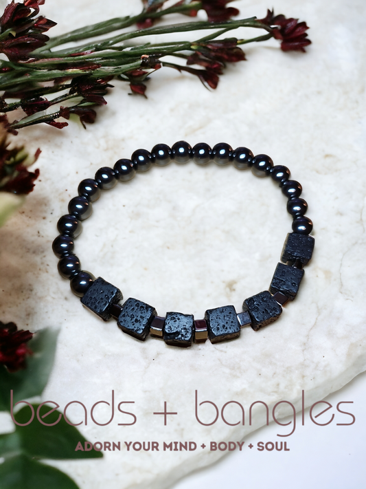 Men's Lava Stone and Hematite Bracelet