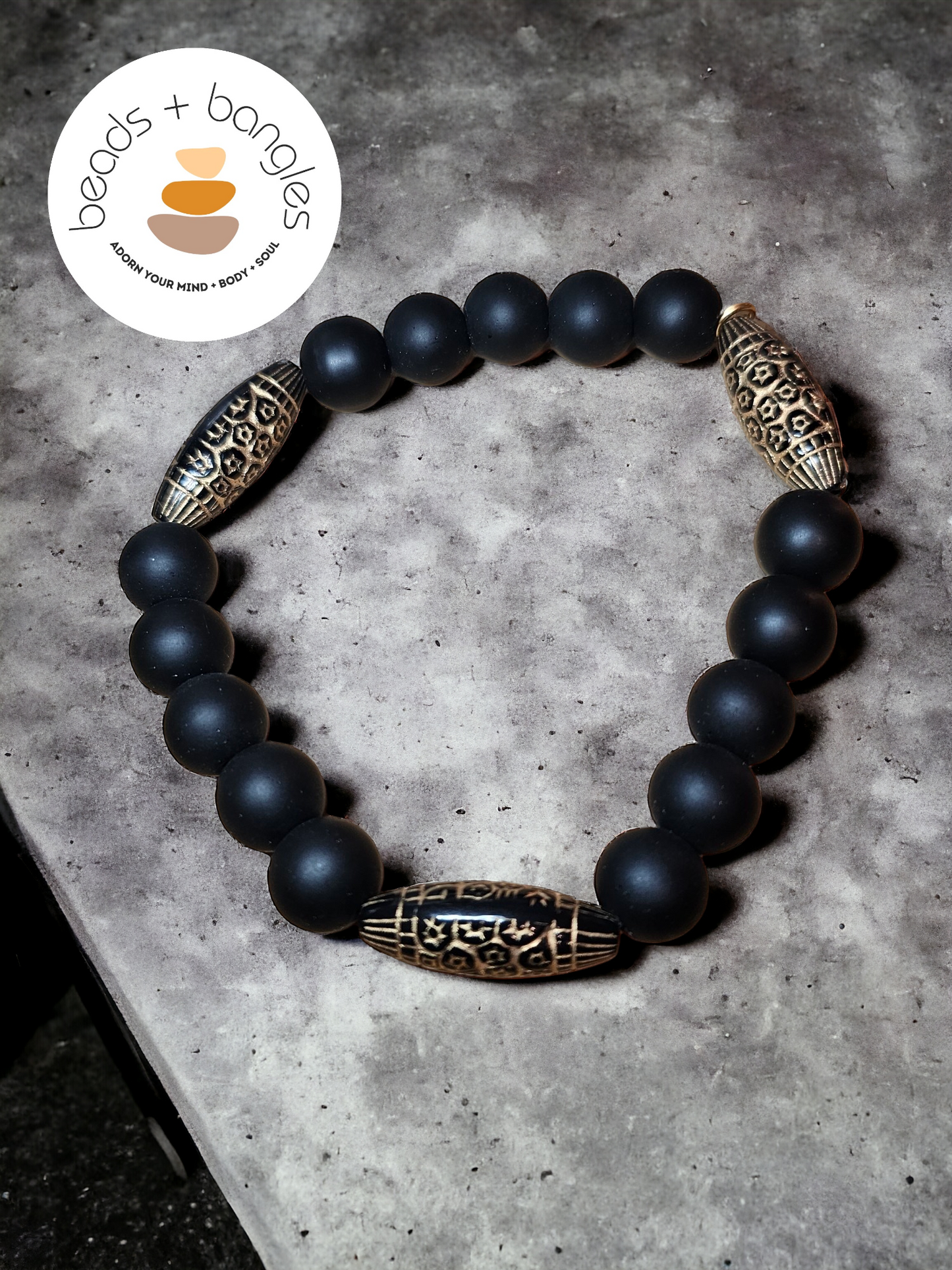 Matte Black Obsidian w/ Black and Gold Beads