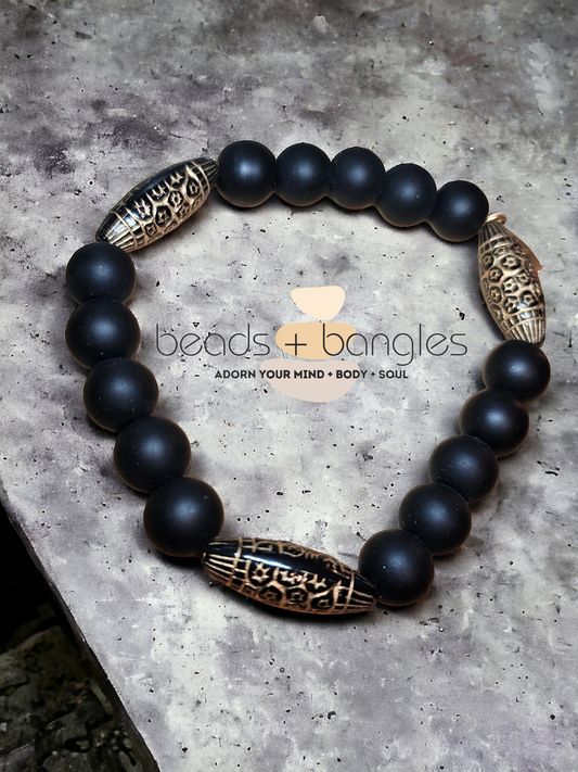 Matte Black Obsidian w/ Black and Gold Beads