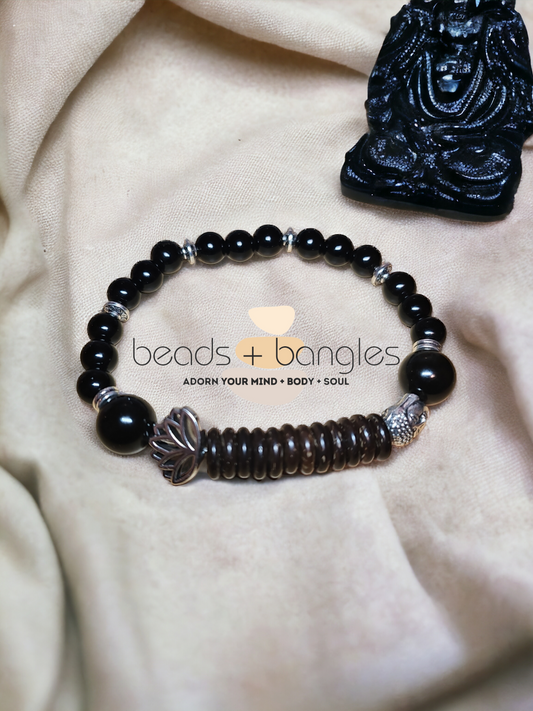 Golden Obsidian and Coconut Shell Bead Bracelet