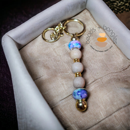 Sandalwood and Picasso Glass Bead Diffuser Keychain